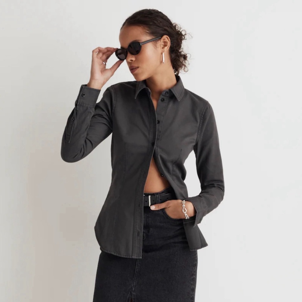 nwt madewell  darted button up shirt in (re)generative chino in pavement, size 4